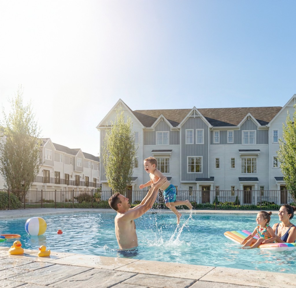 Family at community pool
