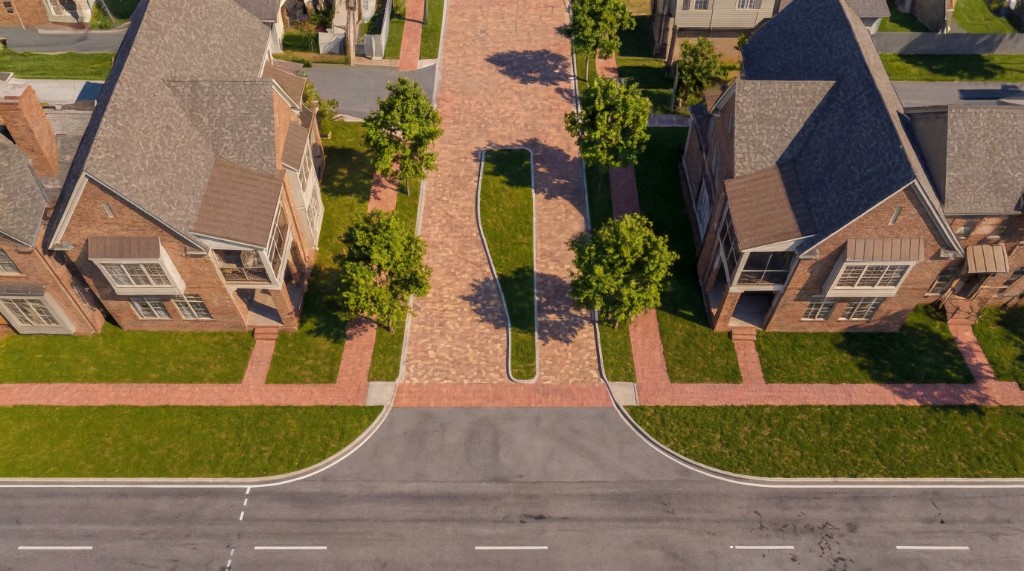New Albany brick paver street aerial rendering