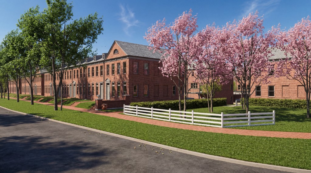 New Albany brick row homes streetscape rendering