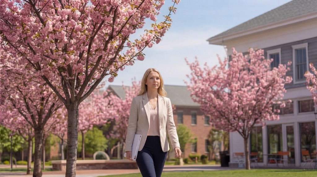 Cherry blossom courtyard at New Albany community rendering